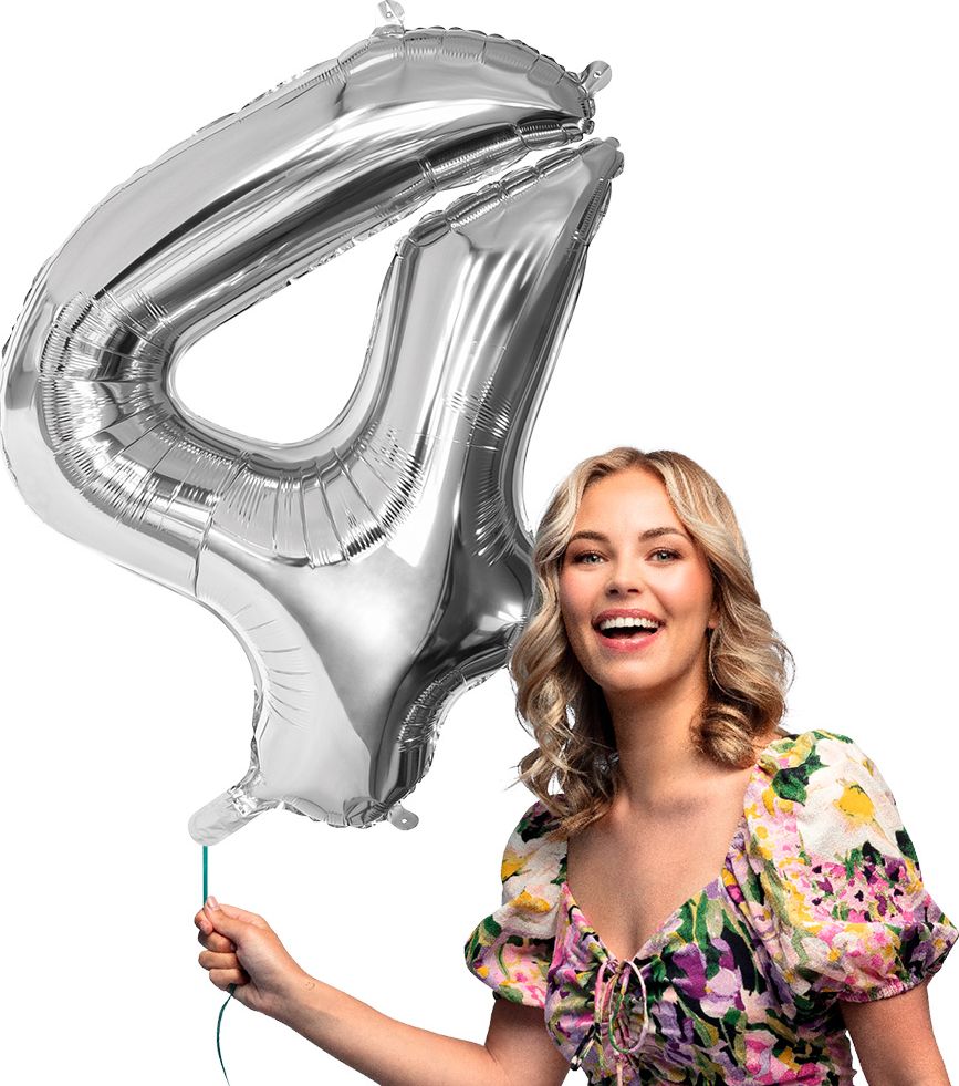 Mega Zilveren Folieballon Nummer '4' 86cm