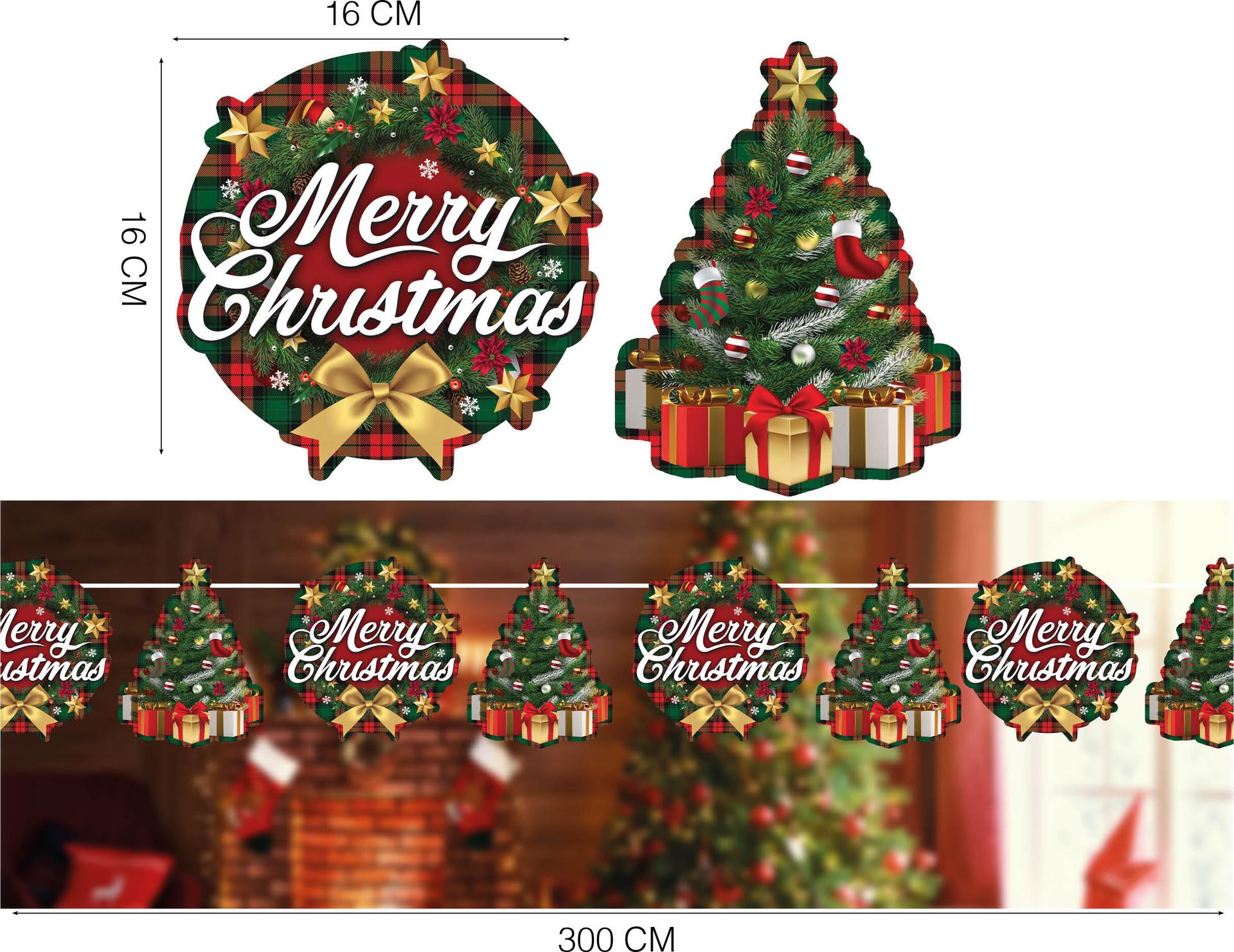 Merry Christmas Schotse Ruit Figuurslinger 3M