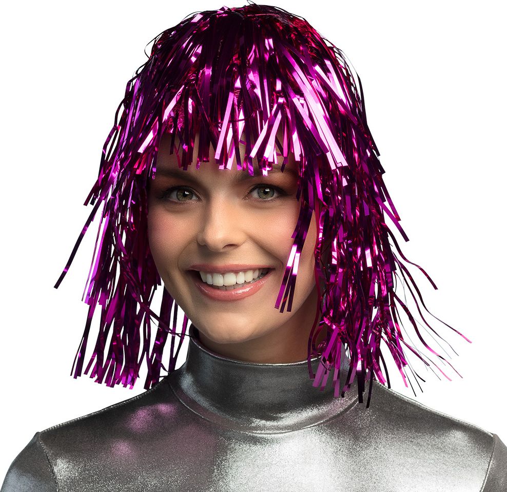 Metallic Disco Pruik Roze