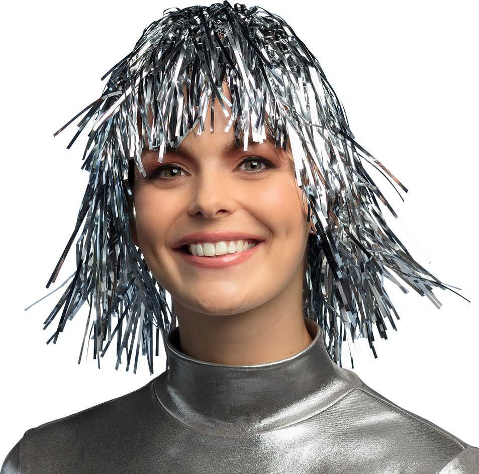 Metallic Disco Pruik Zilver