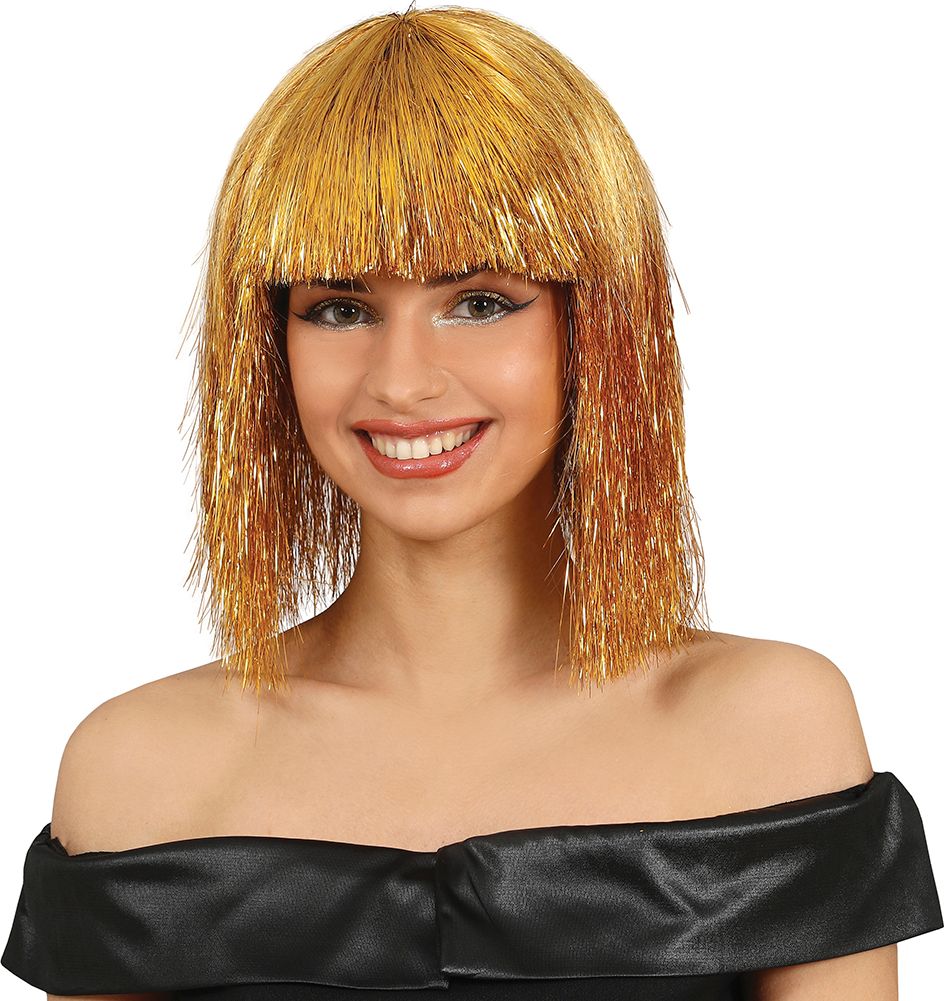 Metallic Gouden Pruik met Pony