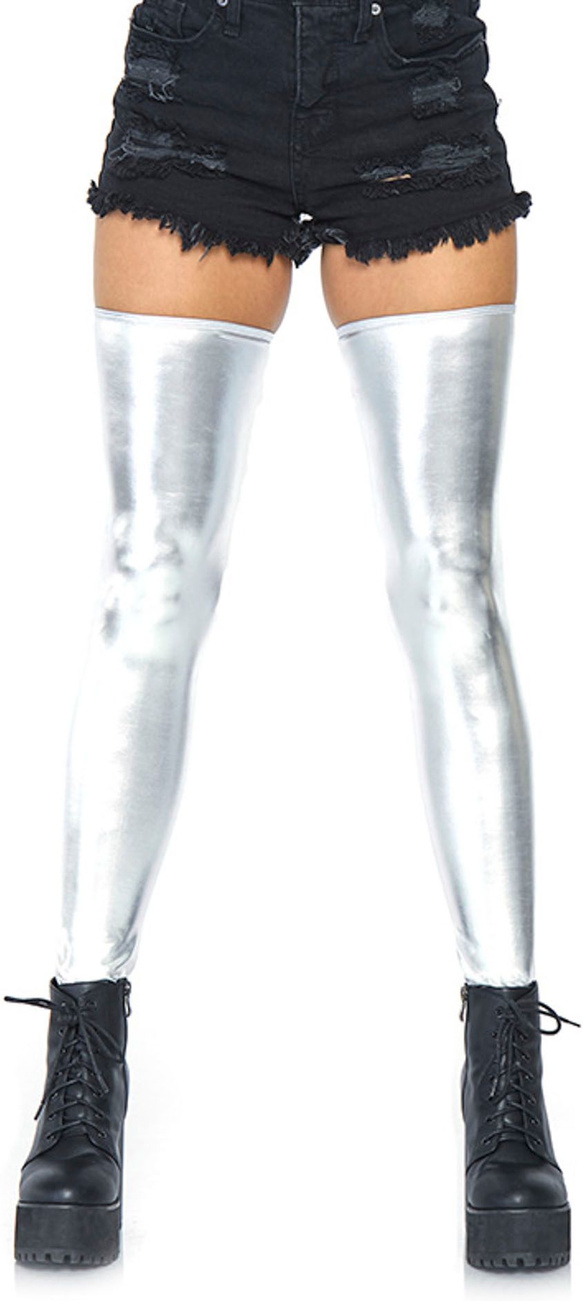 Metallic Hoge Kniekousen Zilver