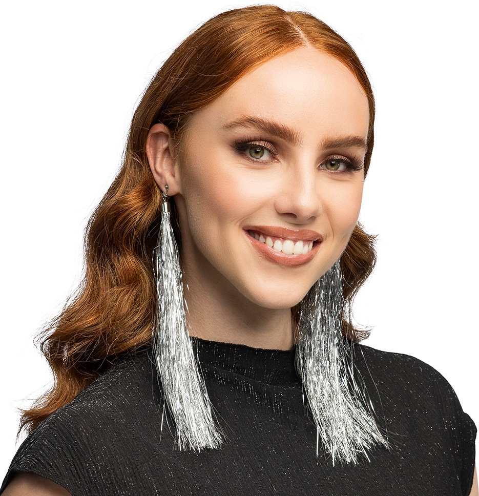 Metallic Tinsel Oorbellen Zilver