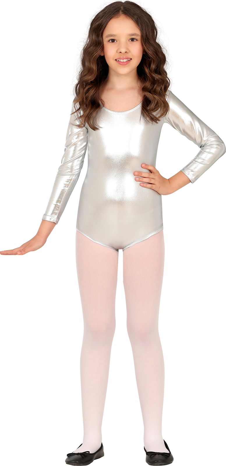 Metallic Zilveren Lange Mouwen Leotard Kind