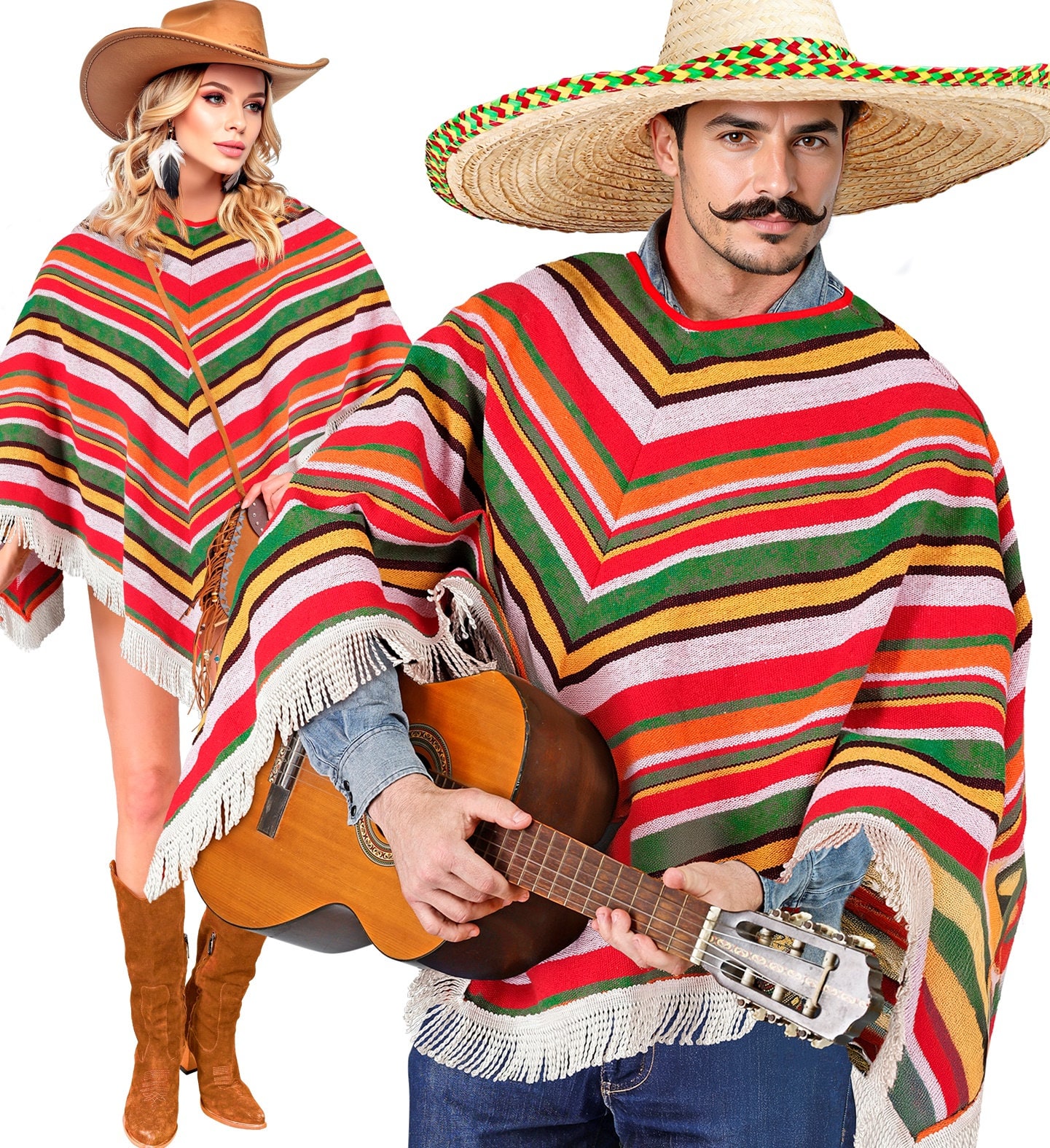 Mexicaanse Poncho Meerkleurig Gestreept