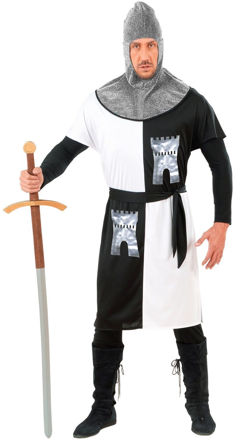 Middeleeuws Ridder Kostuum Wit Zwart