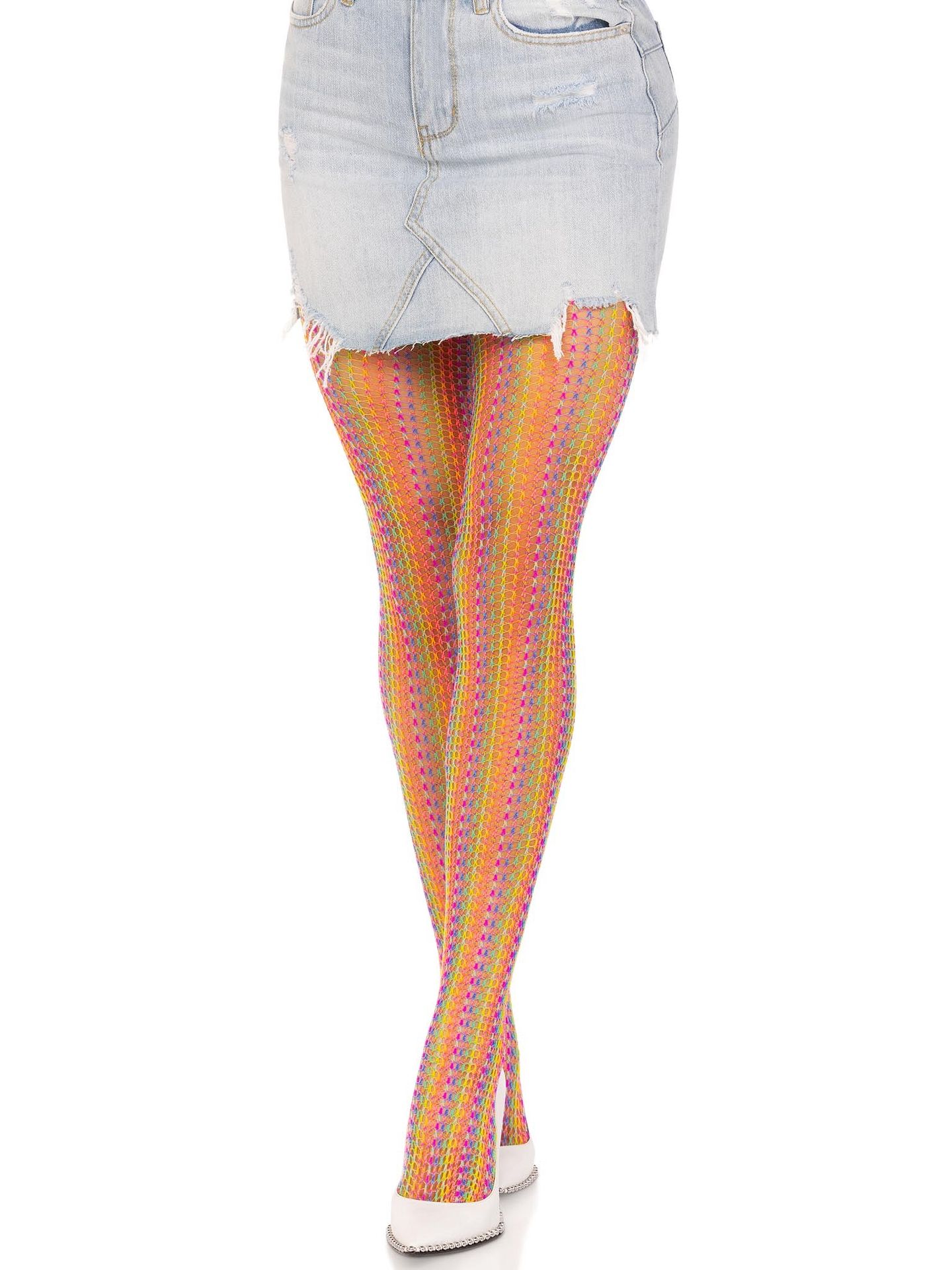 Multicolor Rainbow Crochet Net Tights - Vibrant And Stylish Legwear
