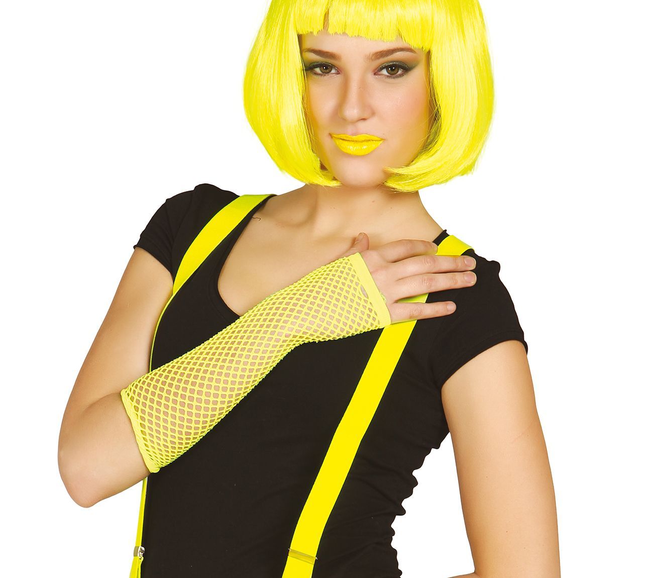 Neon 80s vingerloze handschoenen geel