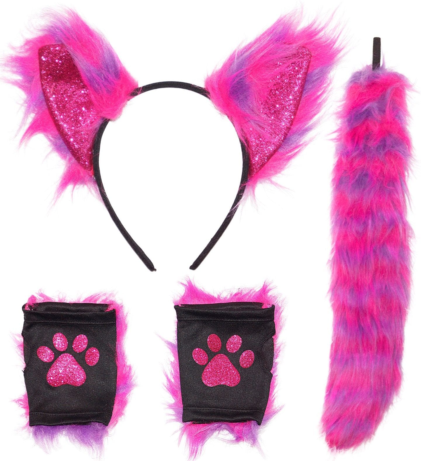 Neon Cat Roze Verkleedset met Oren Staart en Handschoenen