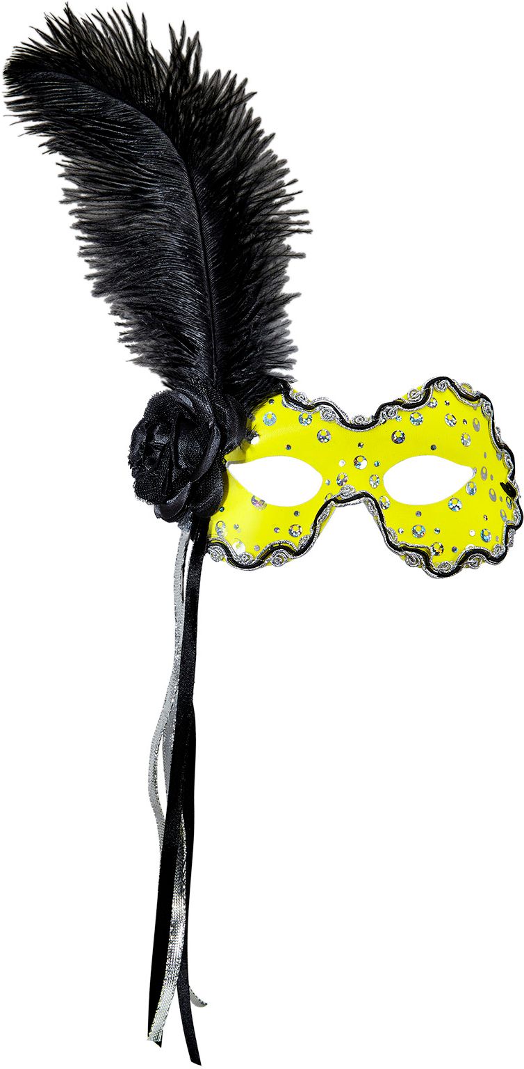 Neon Geel Braziliaans Oogmasker met Veer en Lint