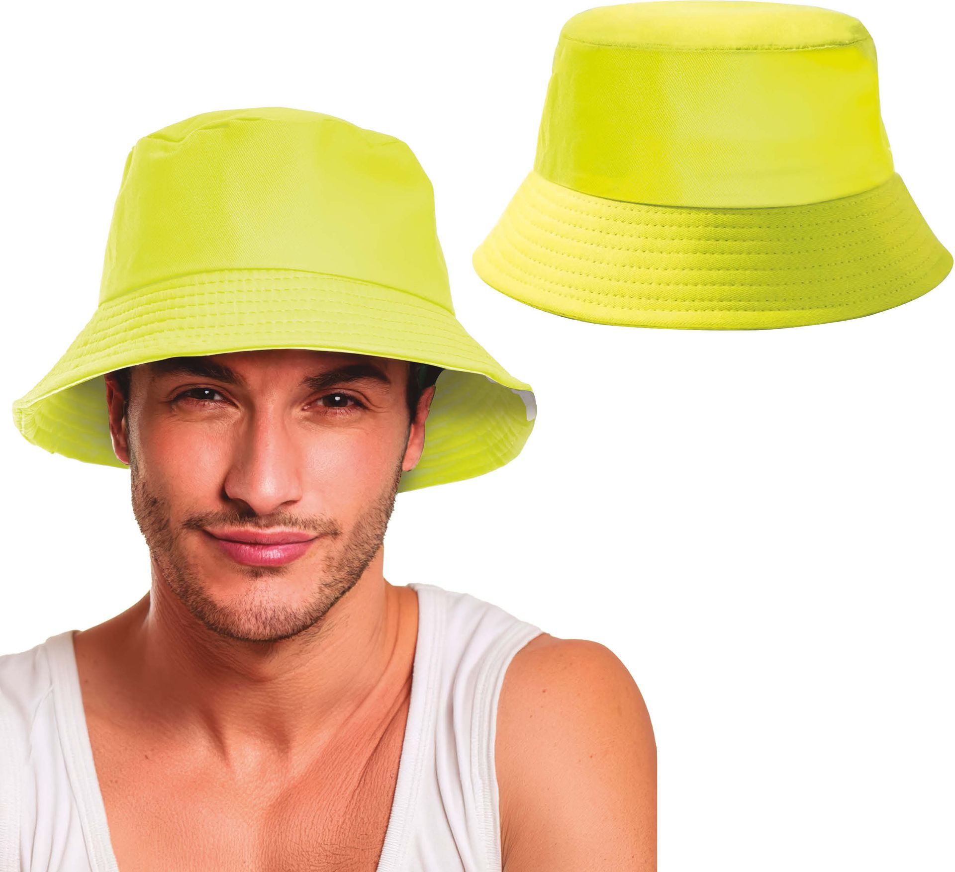 Neon Gele Bucket Hat Retro 90's Volwassenen