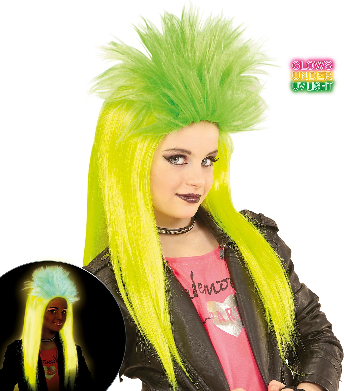 Neon Gele-Groene Punk Pruik