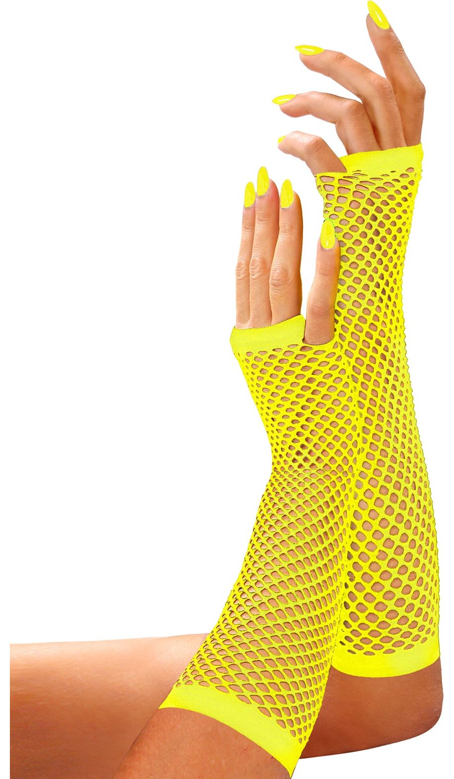 Neon gele lange vingerloze nethandschoenen