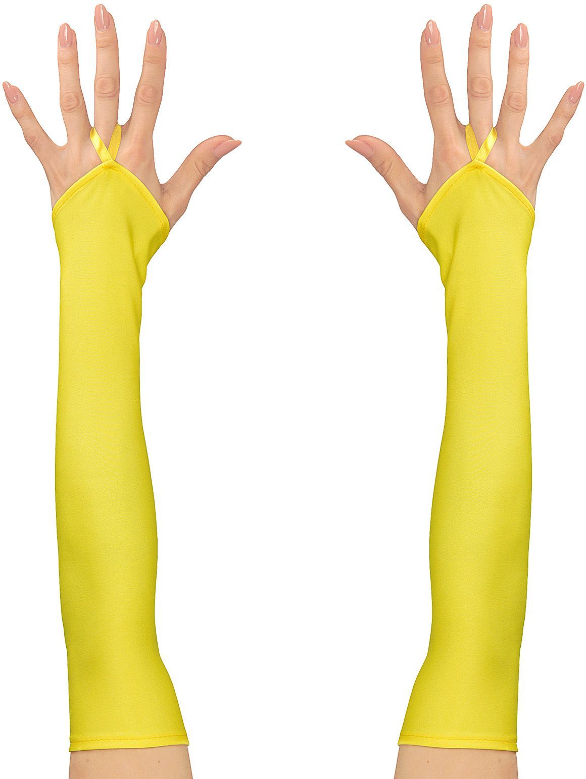 Neon Gele Vingerloze Satijnen Handschoenen