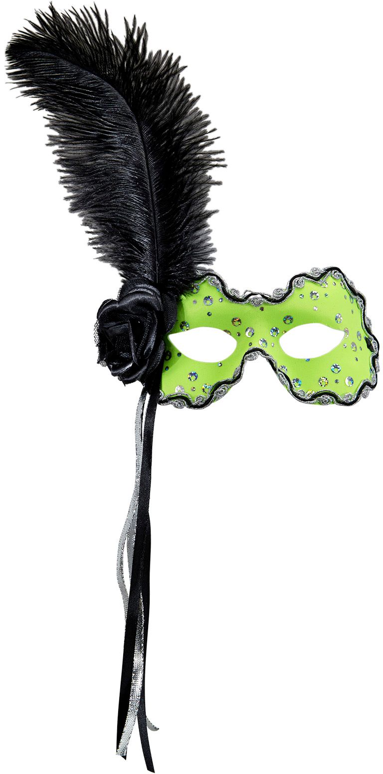 Neon Groen Braziliaans Oogmasker met Veer en Lint