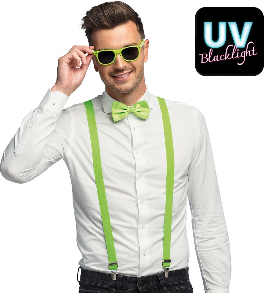 Neon Groene Accessoiresset Bril Strik Bretels