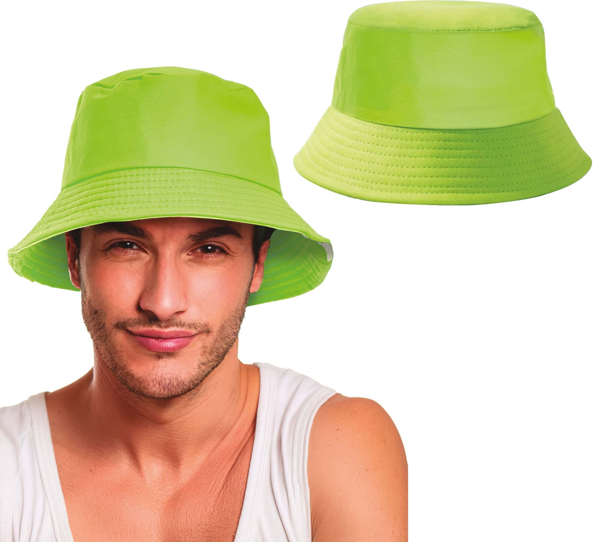 Neon Groene Bucket Hat Retro 90's Volwassenen