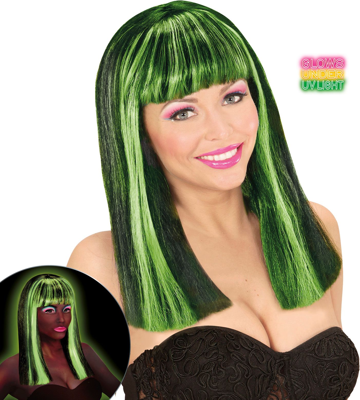 Neon Groene Gestreepte Pruik