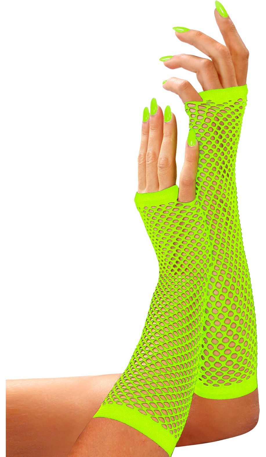 Neon groene lange vingerloze nethandschoenen