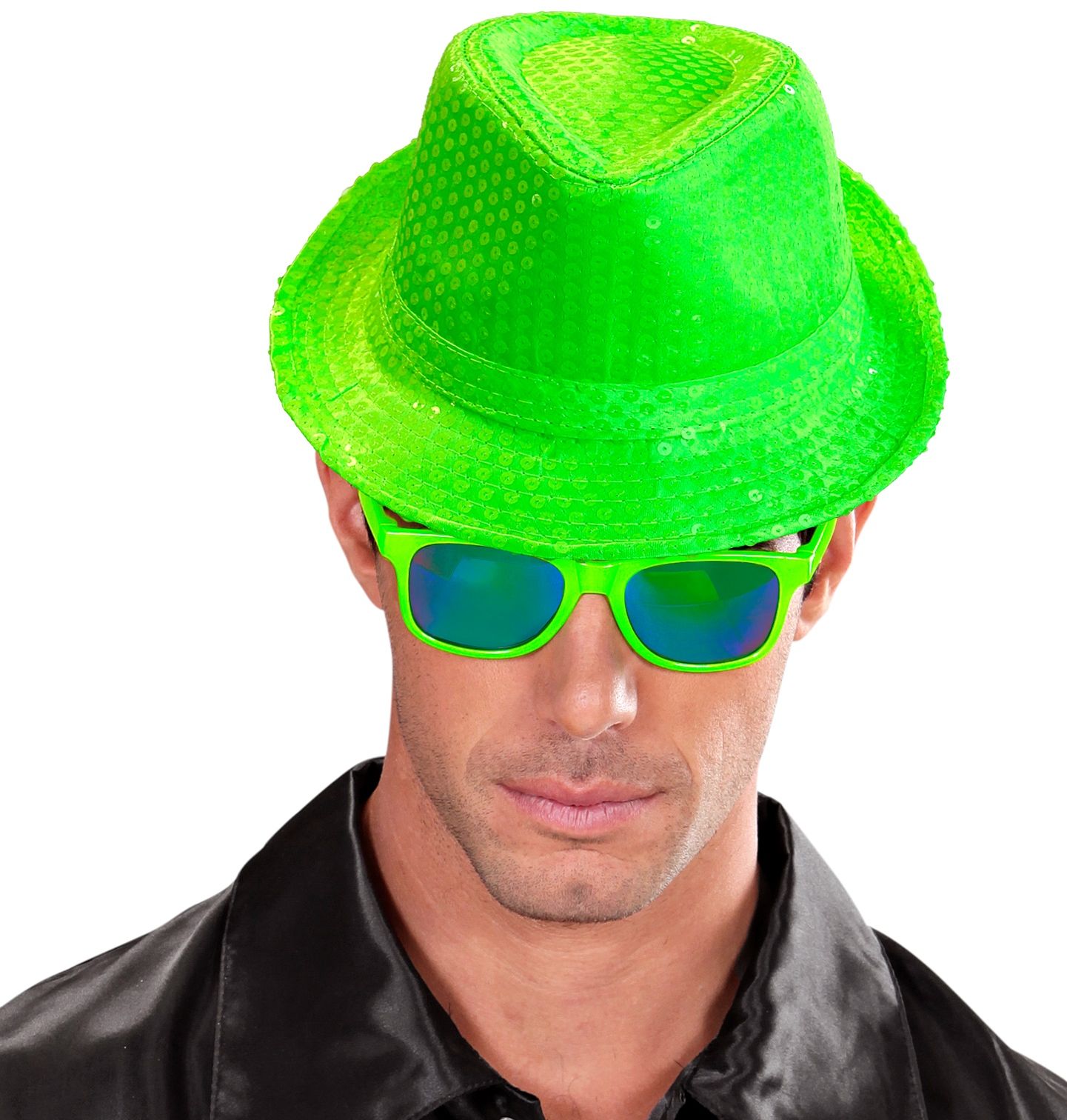 Neon Groene Pailletten Fedora