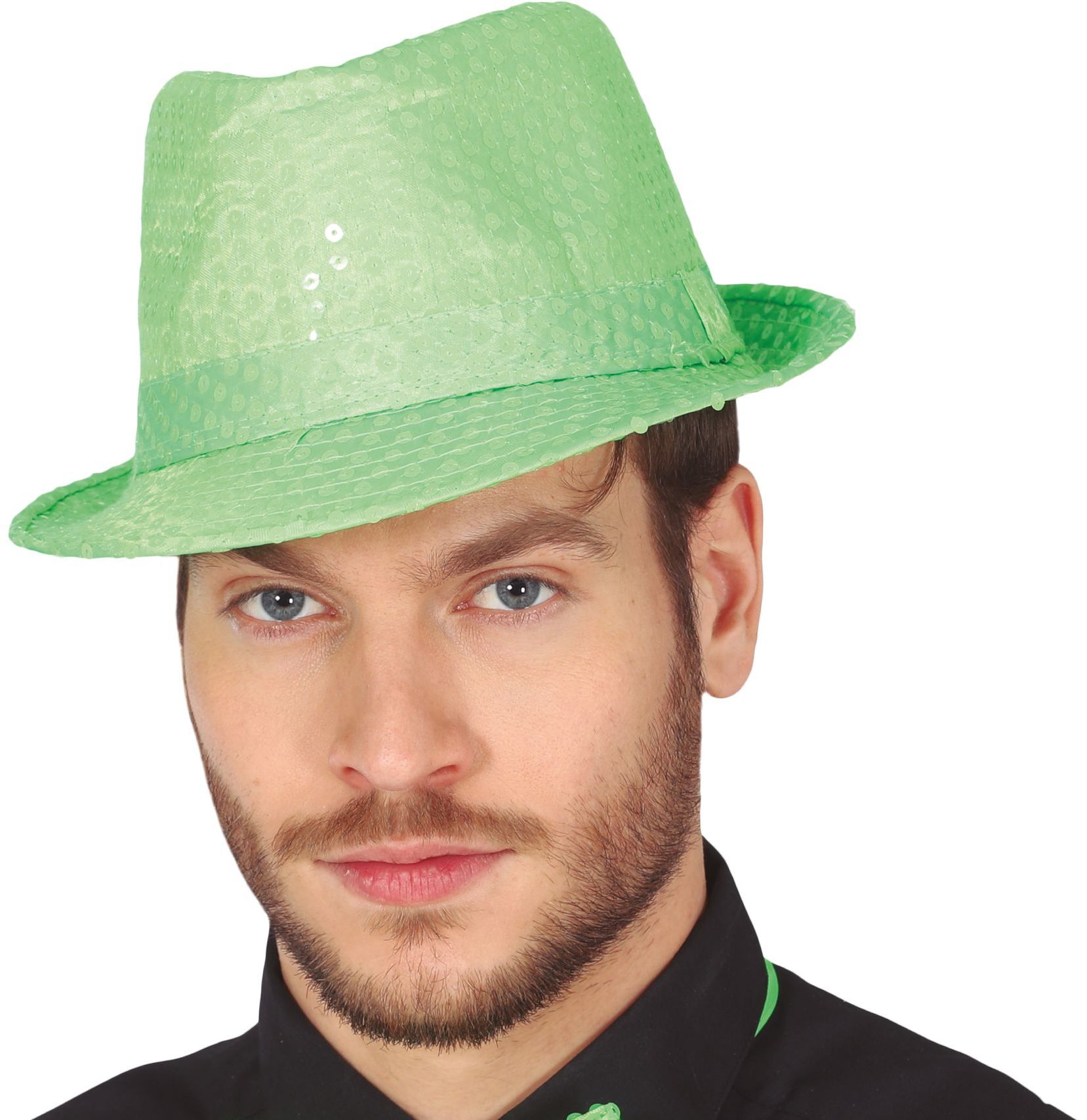 Neon groene pailletten fedora hoed