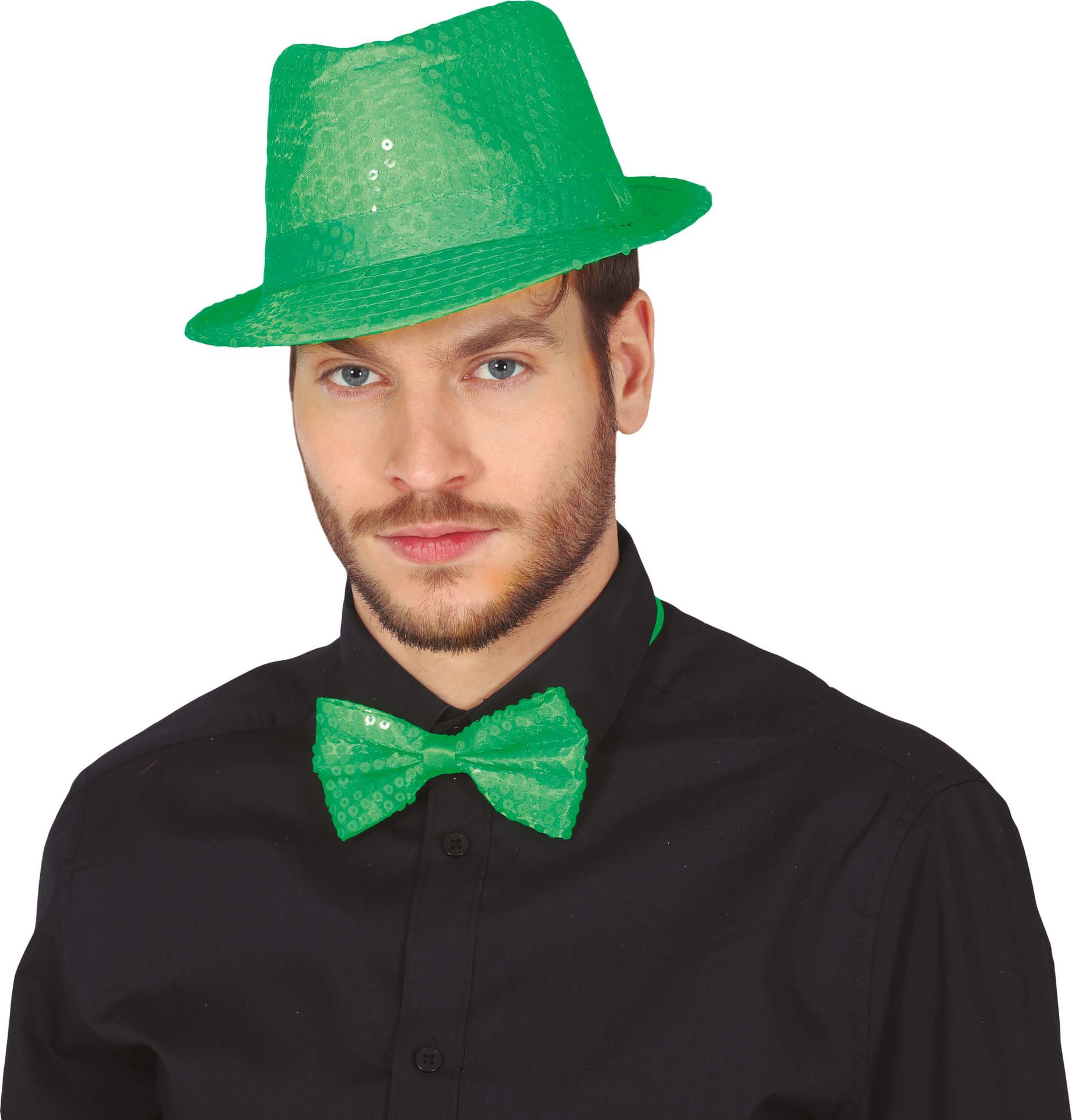 Neon Groene Pailletten Fedora Hoed