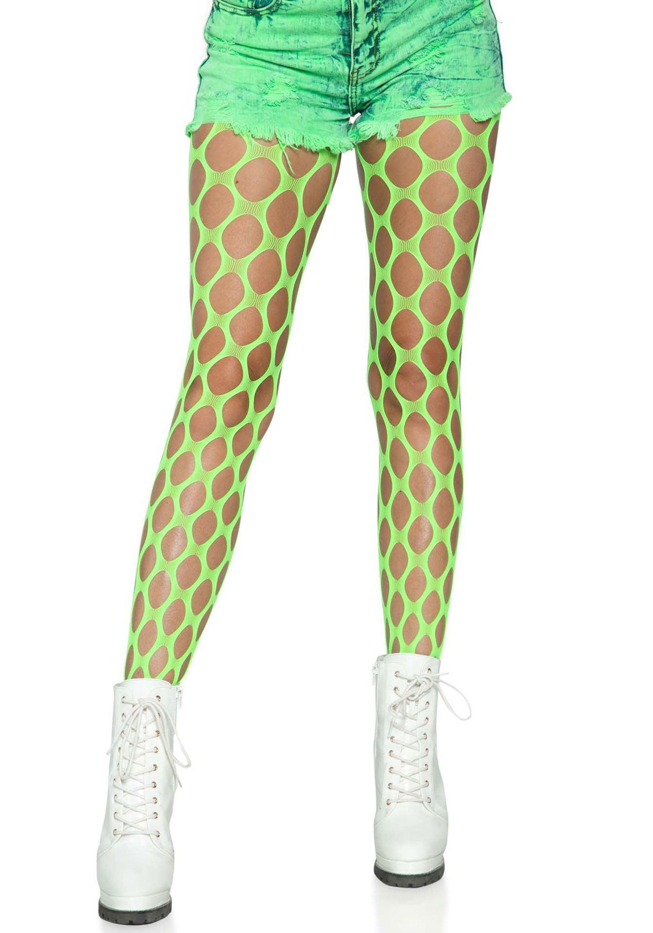 Neon groene panty met grote gaten