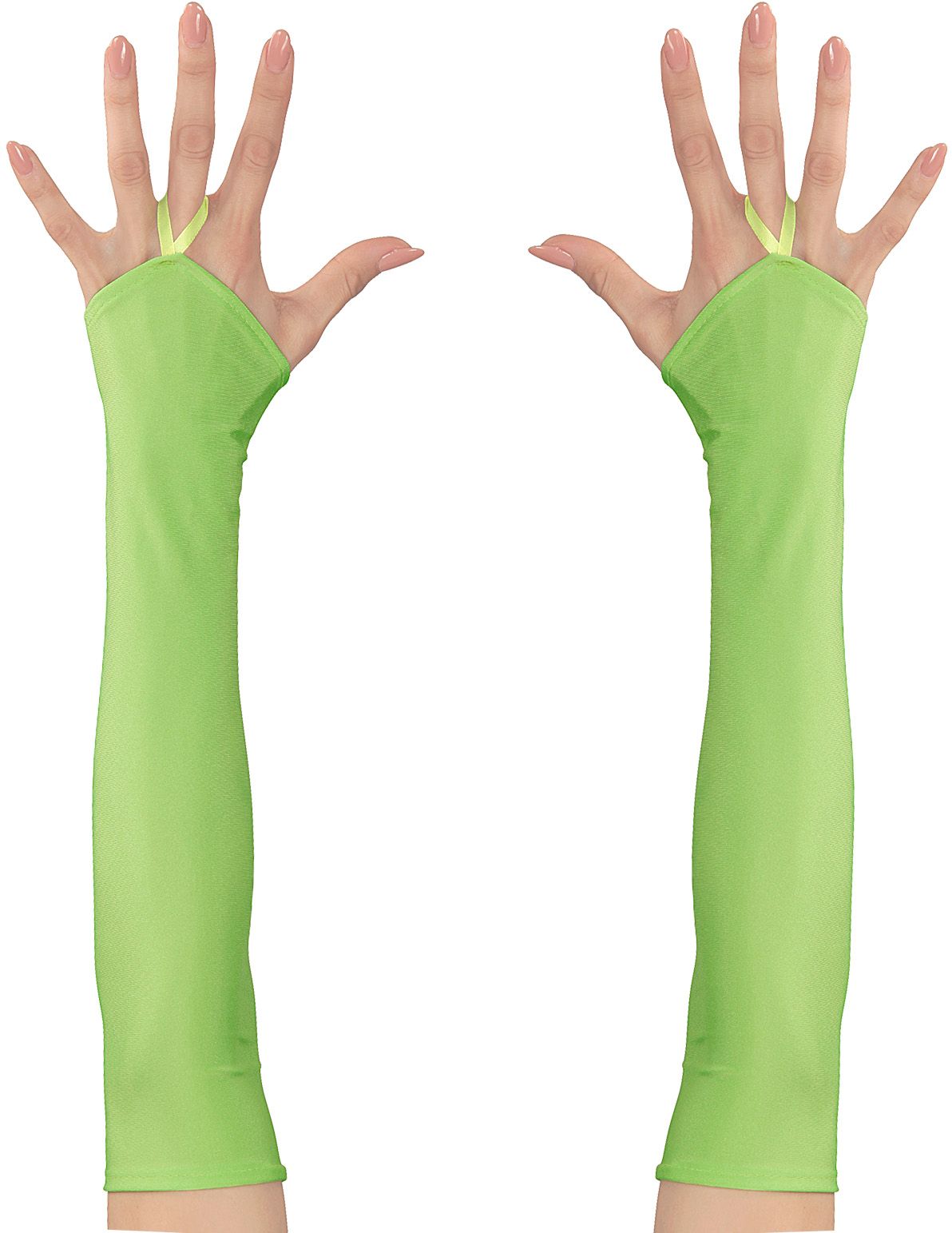 Neon groene vingerloze satijnen handschoenen