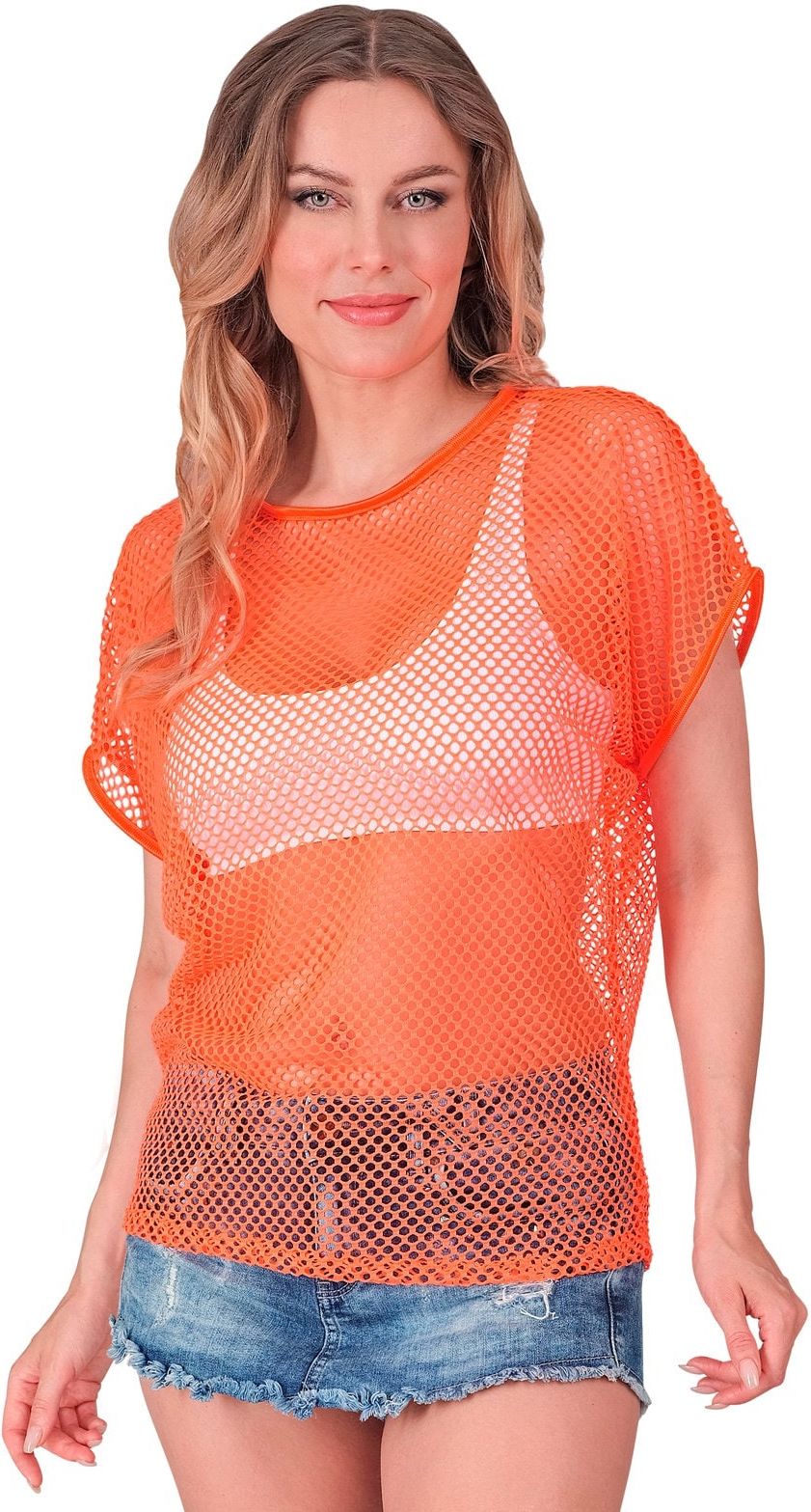 Neon Oranje 80s Dames Carnaval Visnet Shirt