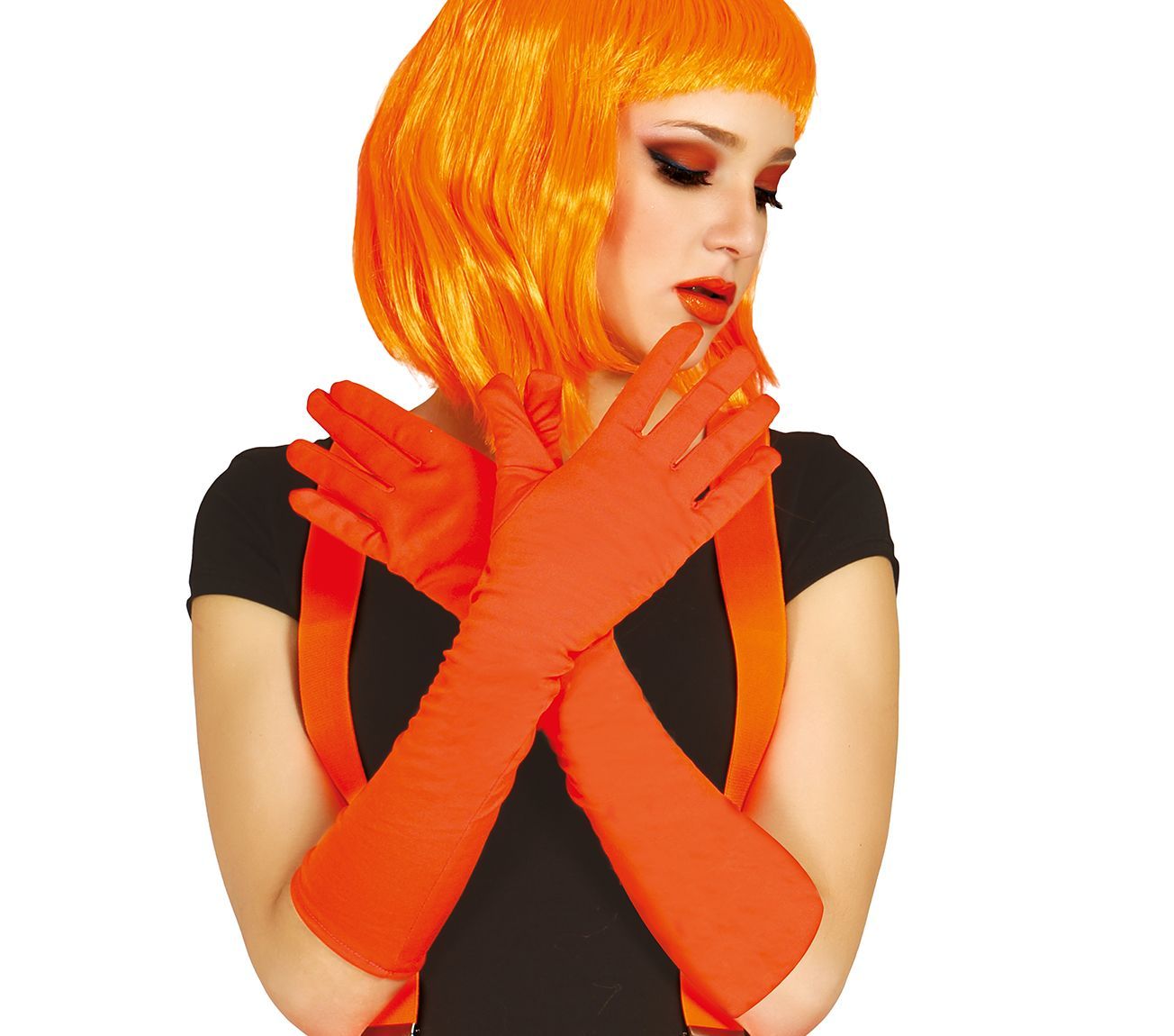 Neon oranje basic handschoenen lang