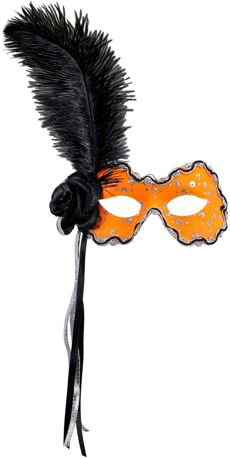Neon Oranje Braziliaans Oogmasker met Veer en Lint