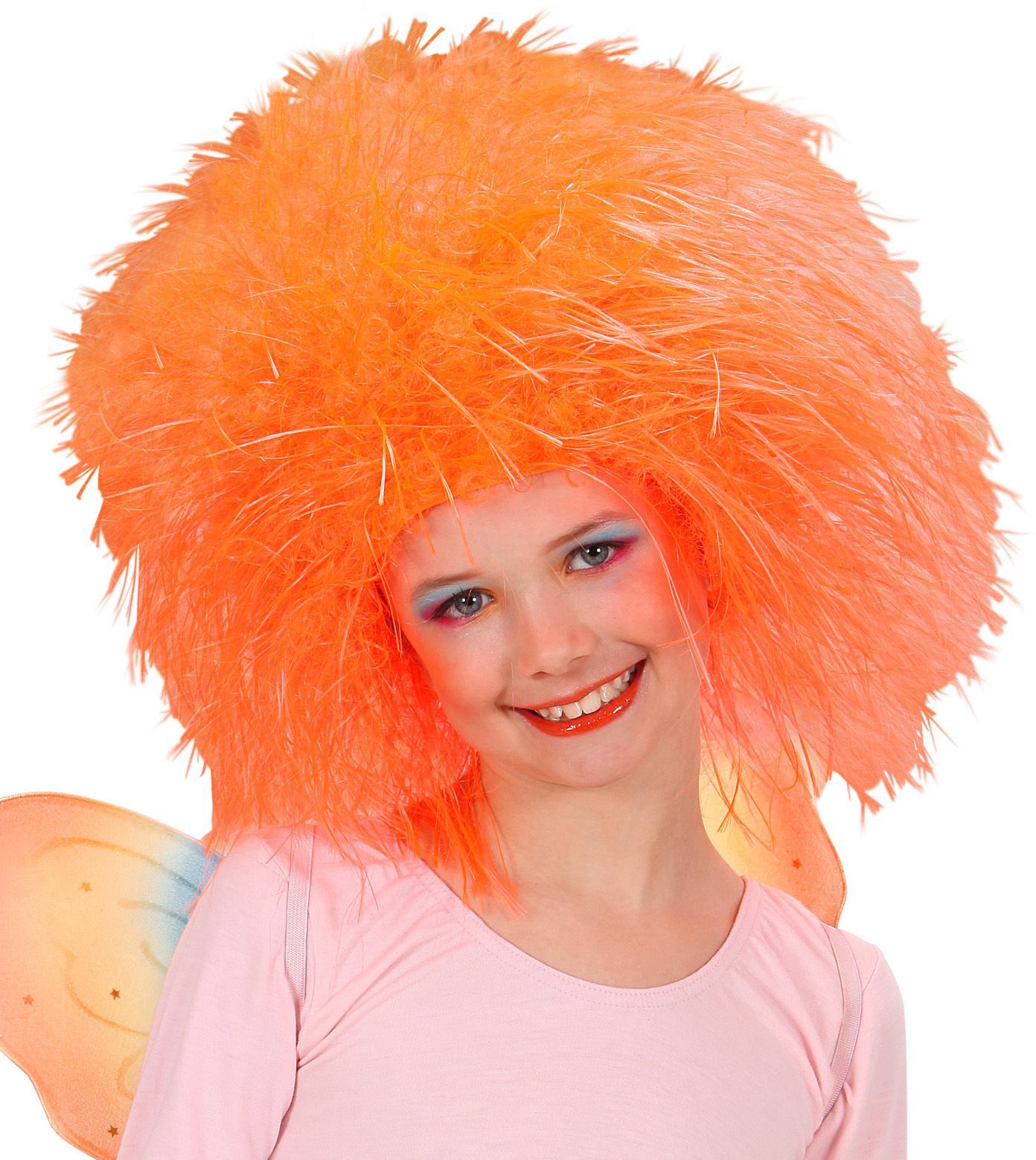 Neon Oranje Fee Pruik Kind