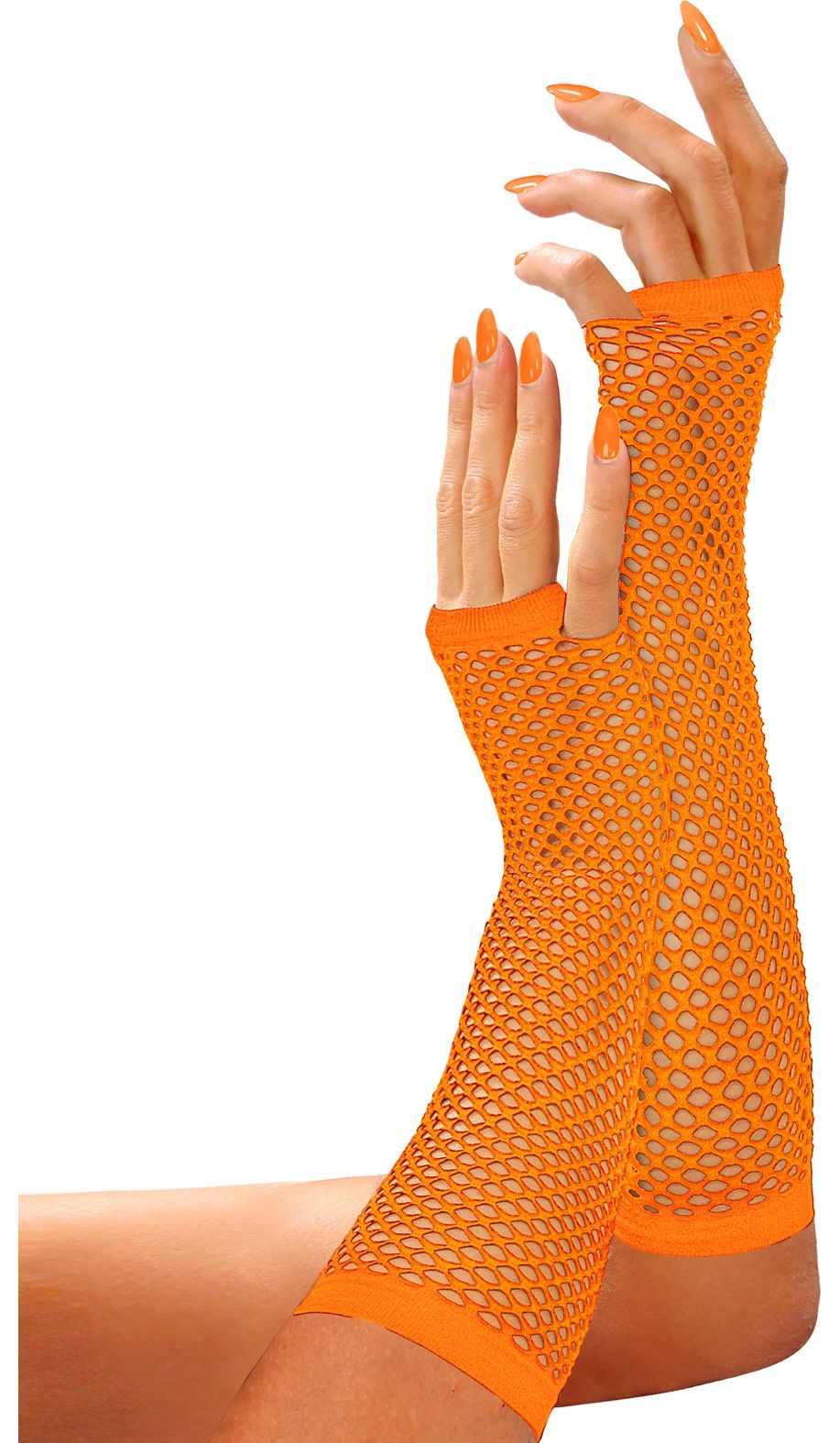 Neon oranje lange vingerloze nethandschoenen