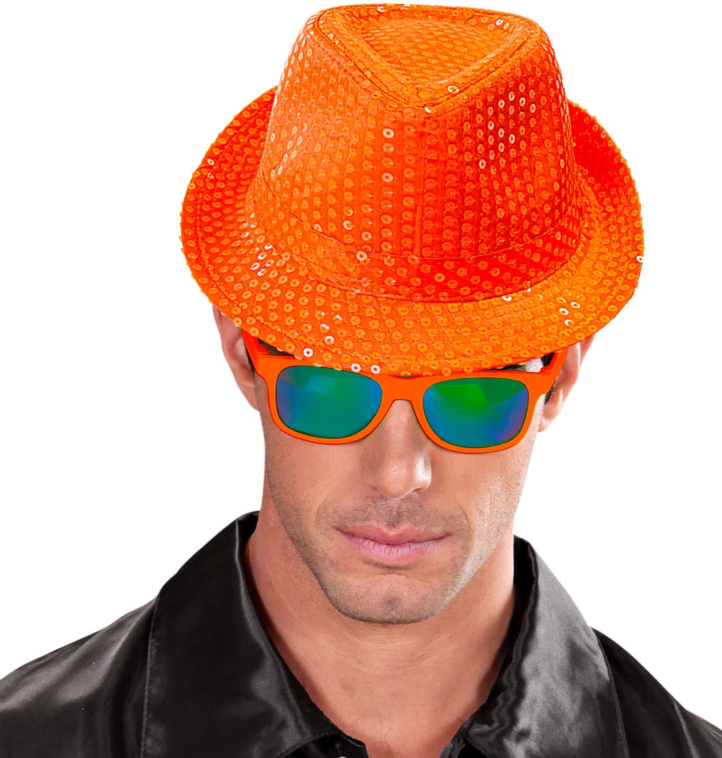 Neon Oranje Pailletten Fedora