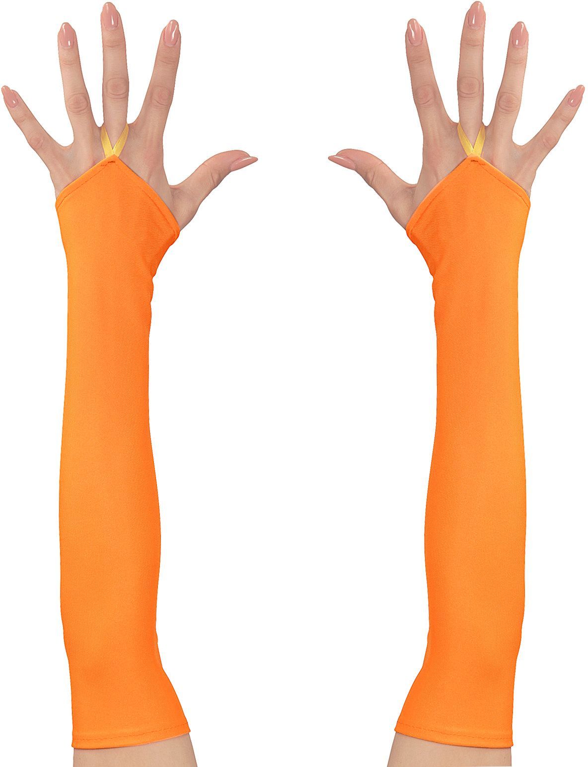 Neon Oranje Vingerloze Satijnen Handschoenen