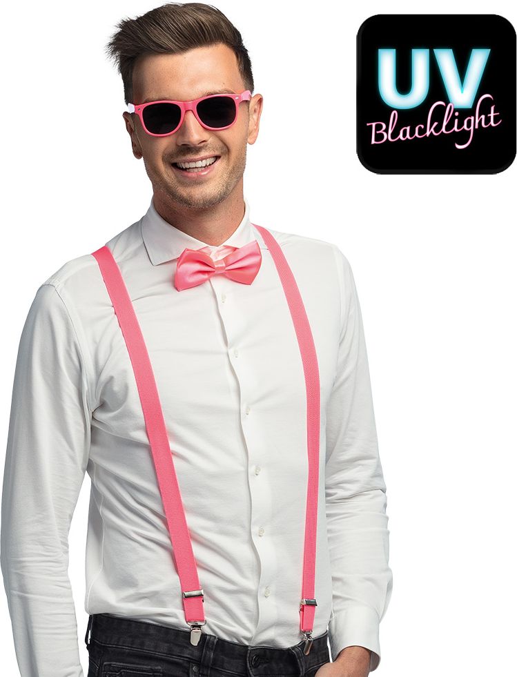 Neon Roze Accessoiresset Bril Strik Bretels