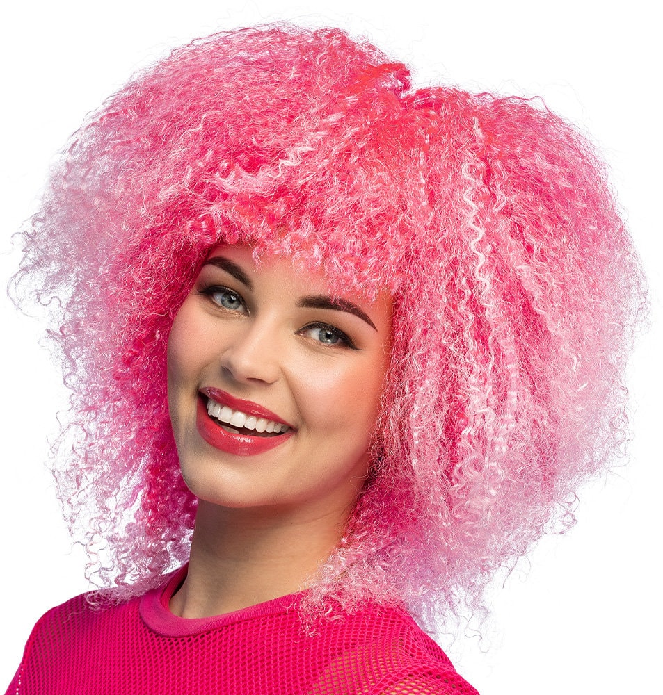Neon Roze Disco Afro Pruik
