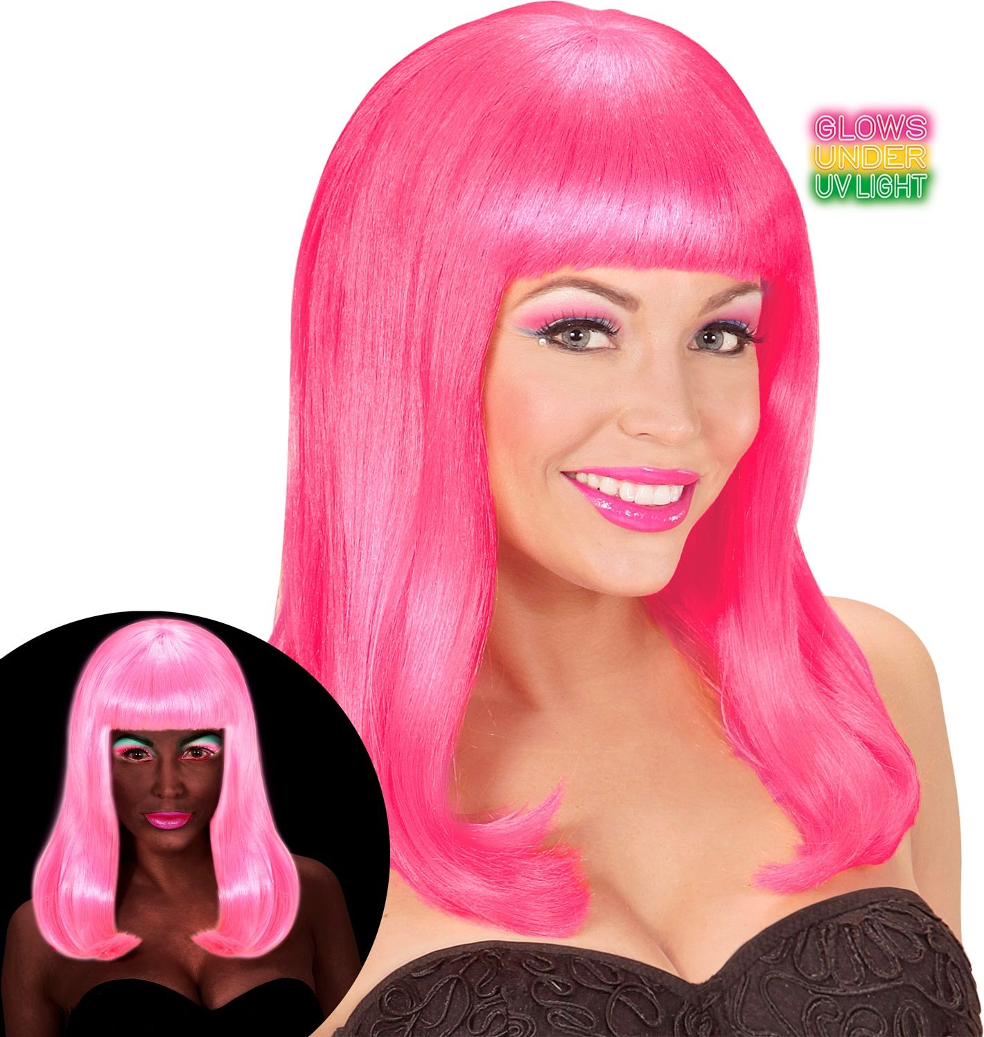 Neon Roze Lange Pruik