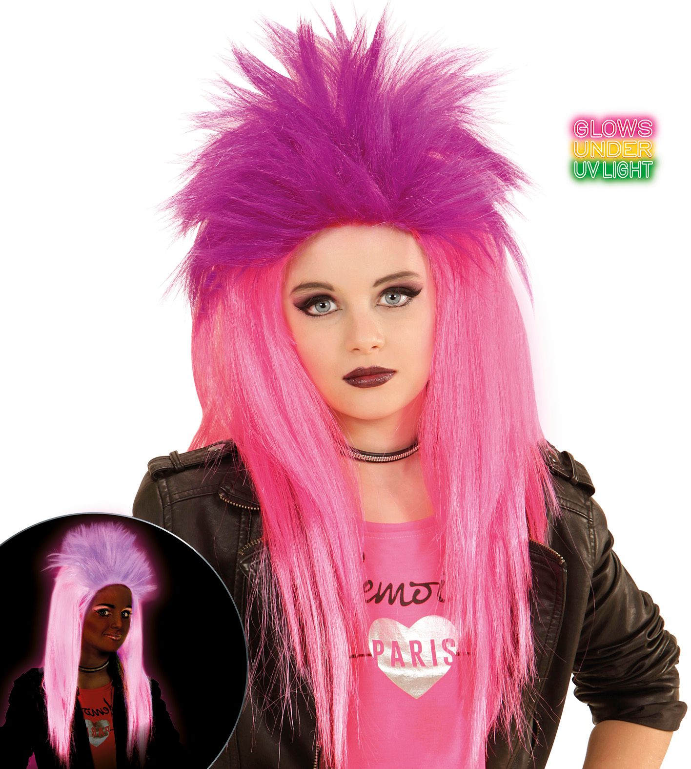 Neon Roze-Paarse Punk Pruik