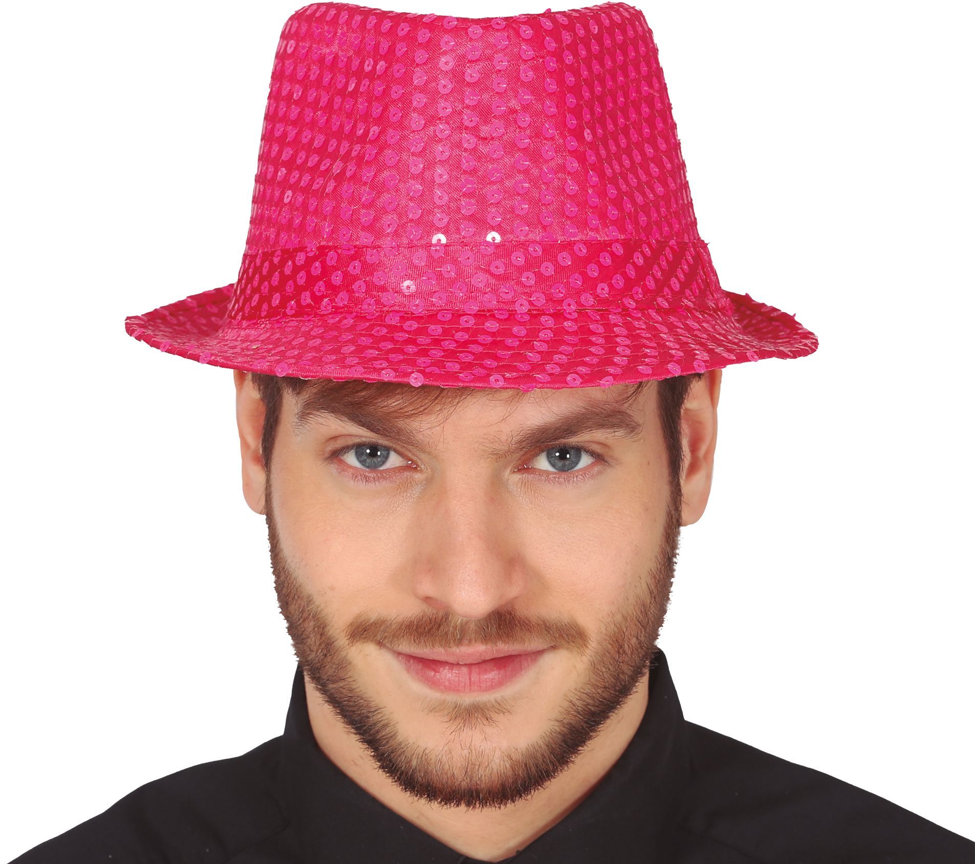 Neon roze pailletten hoedje