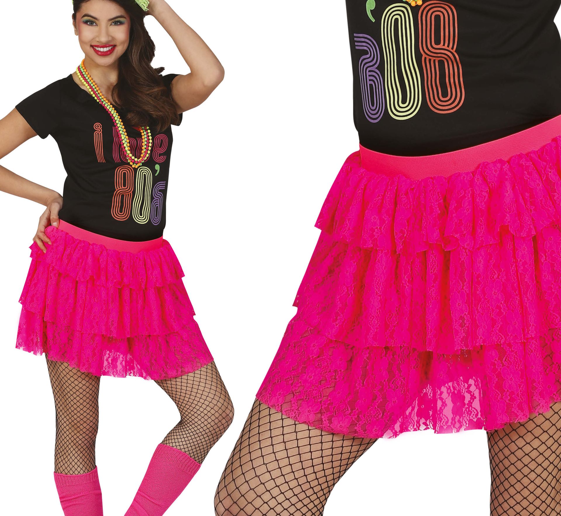 Neon Roze Rok 80's Dames