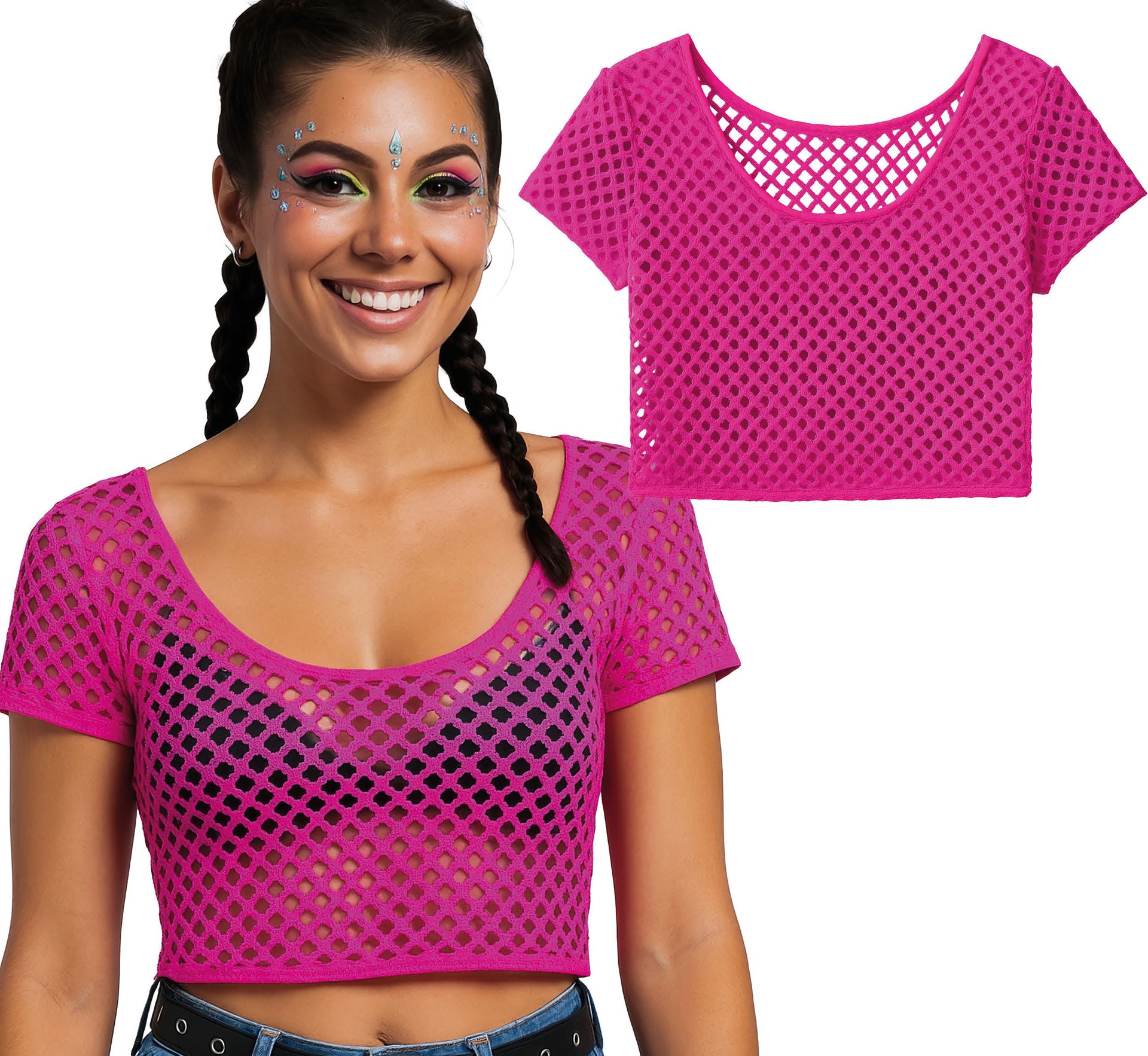 Neon Roze Visnet T-Shirt 80's Dames