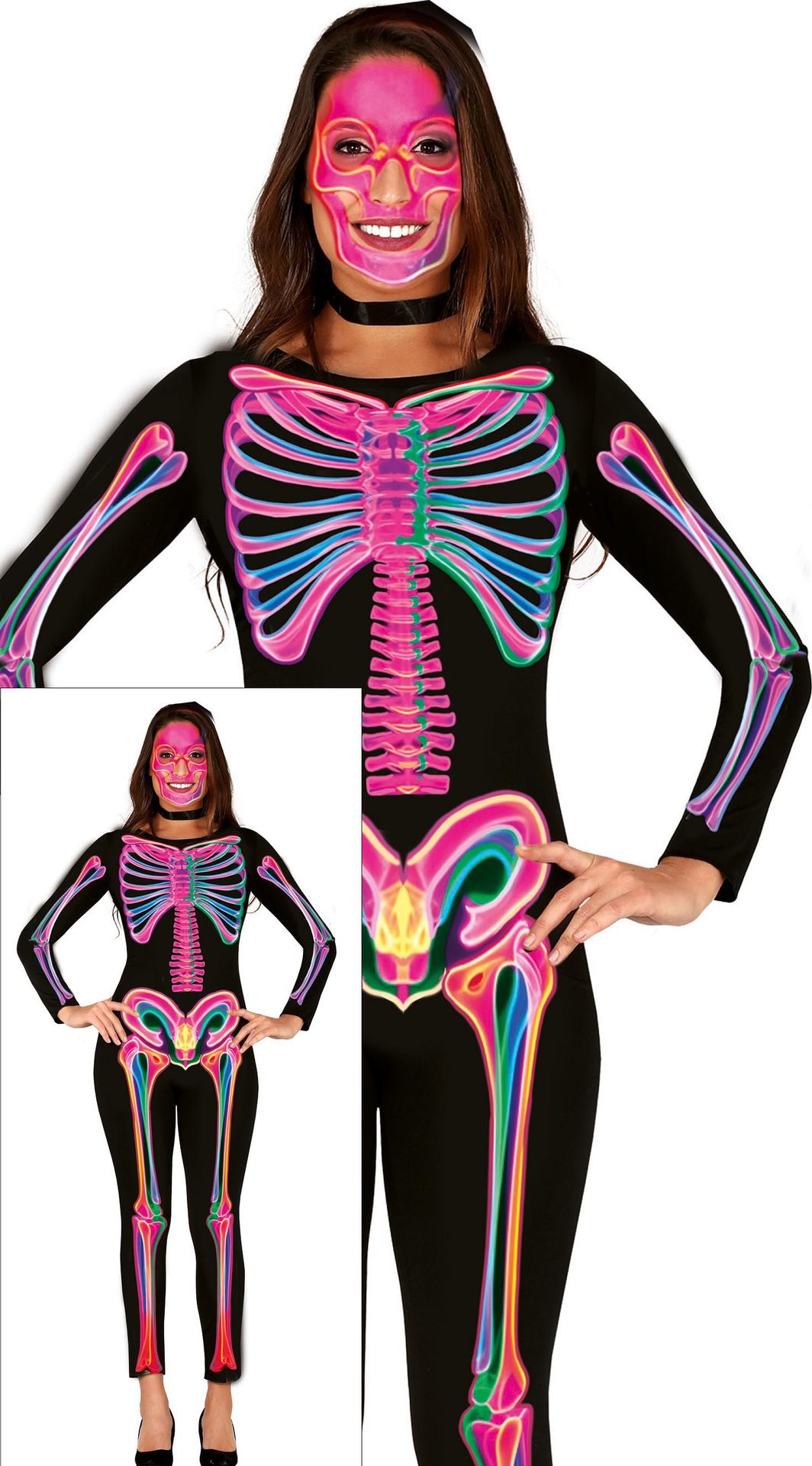 Neon Skelet Jumpsuit Dames Zwart