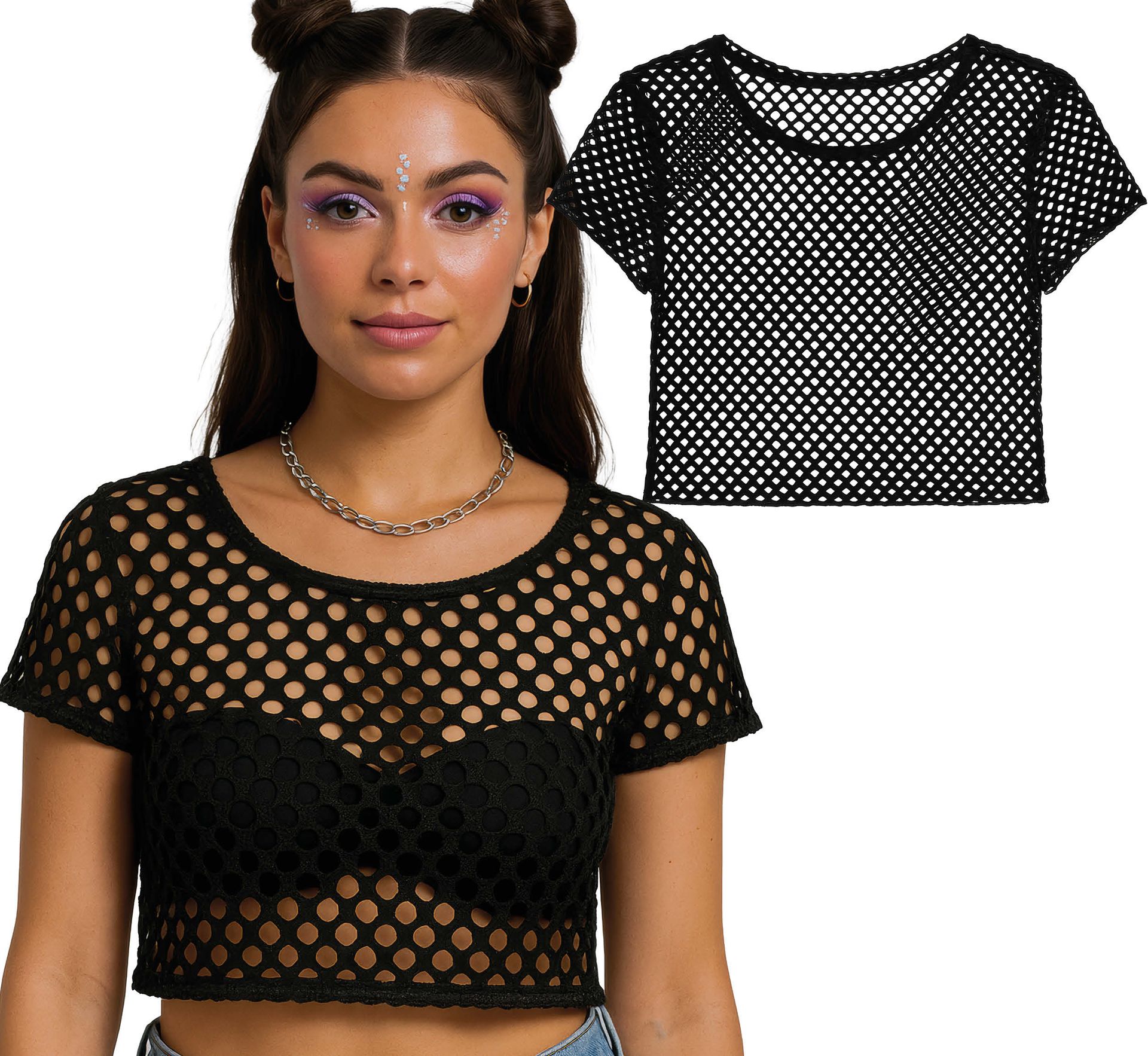 Neon Zwarte Visnet T-Shirt 80's Dames