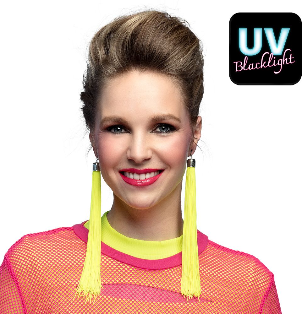 Neongele UV Festival Lange Oorbellen Dames