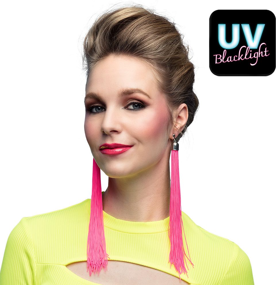 Neonroze UV Festival Lange Oorbellen Dames