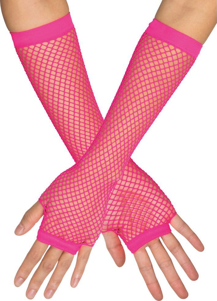 New York Lange Visnet Handschoenen Neon Roze
