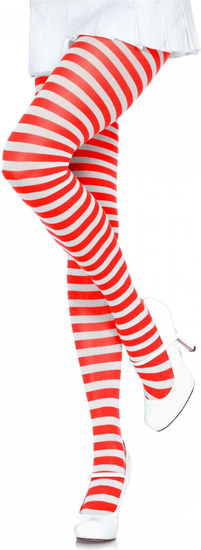 Nylon Gestreepte Panty Wit-Rood