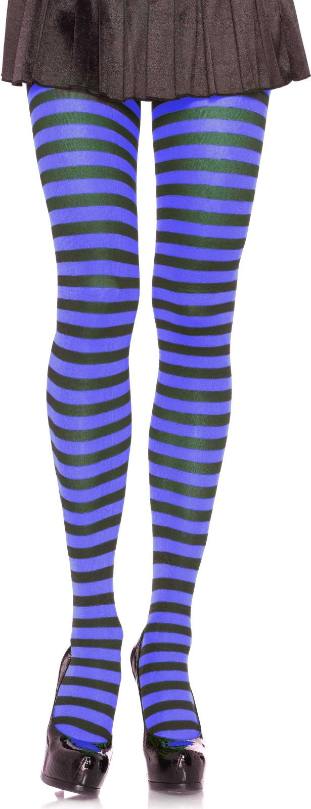 Nylon Gestreepte Panty Zwart-Blauw