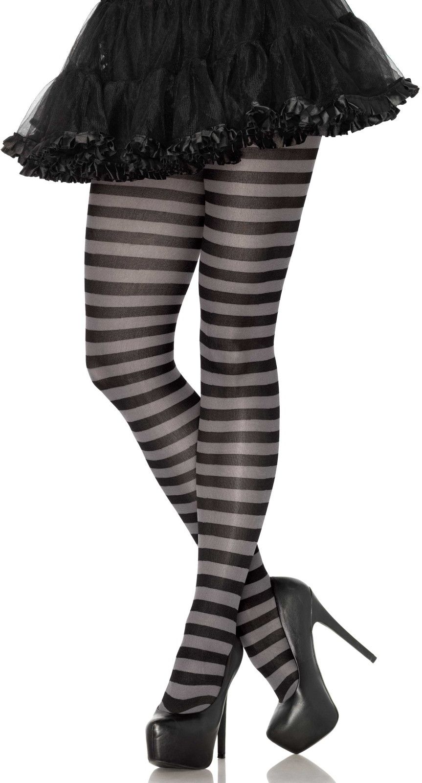 Nylon Gestreepte Panty Zwart-Grijs